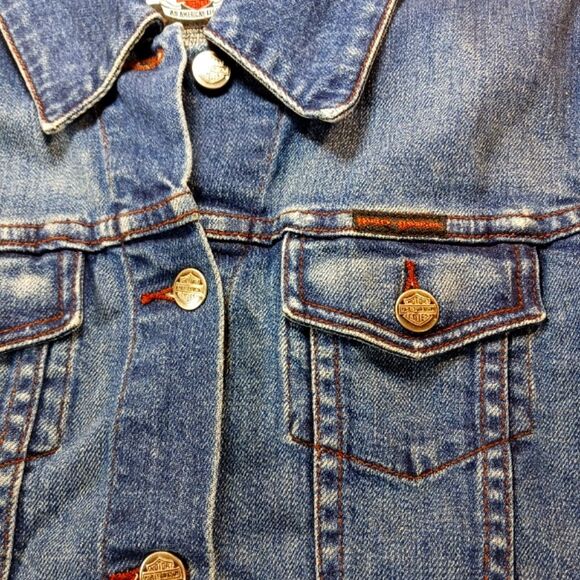 Harley Davidson Y2K Womans Denim Jacket Embroidered V-Twin Back. Womans Large.. - Picture 9 of 16